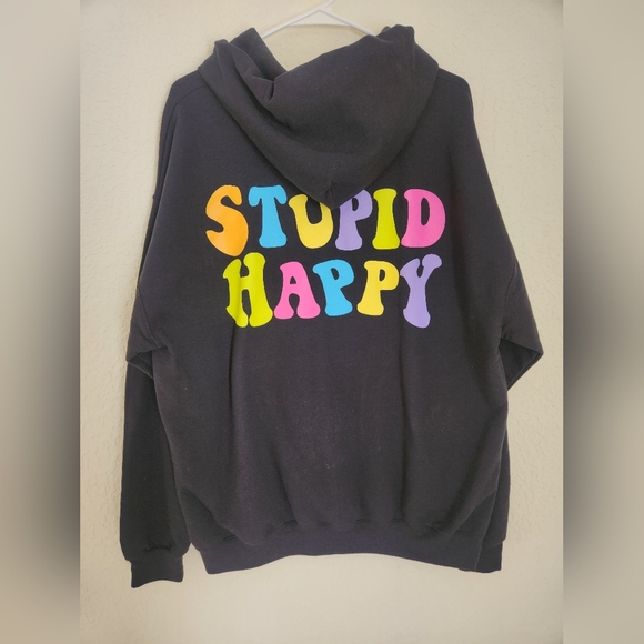 HANGOVER HOODIES Stupid Happy Hoodie in Black - Picture 4 of 6